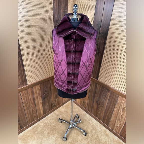 CAROLINA HERRERA DESIGNER DYED EGGPLANT SHEARED WEASEL FUR VEST JACKET COAT 8 M - Picture 6 of 12
